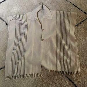 VINTAGE Striped Wool Blanket Poncho